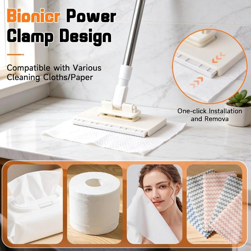 Automatic Cloth Changing Hands-Free Mini Mop, Snap Grip Lazy Mops ,Disposable Dust Mop with 4 Reusable Cloths, 360°Rotating Head Long Handle Stick