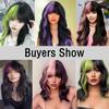 MISS WIG Synthetic Purple Black Wigs With Bangs Extension Short Wavy Soft Natural Fibre Wigs For Women Cosplay Party Wear
