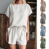 Women's Two Piece Set Cotton Linen Summer Matching Lounge Set Casual Crew