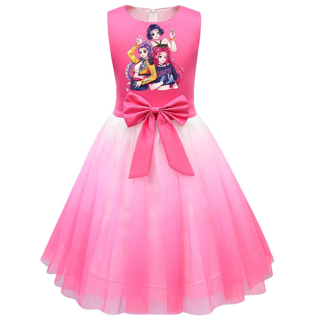 Детское Платье Принцессы K-POP Руми Зои Мира с Принтом, Бантом, Без Рукавов, Сетчатая Пачка