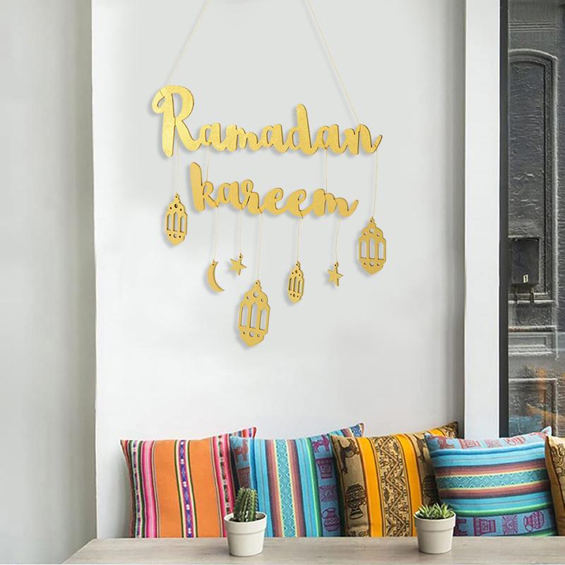Ид Мубарак Рамадан Карим Декор Луна Звезда Подвесной кулон Деревянный орнамент Ремесло DIY Мусульманская исламская вечеринка Украшение для дома
