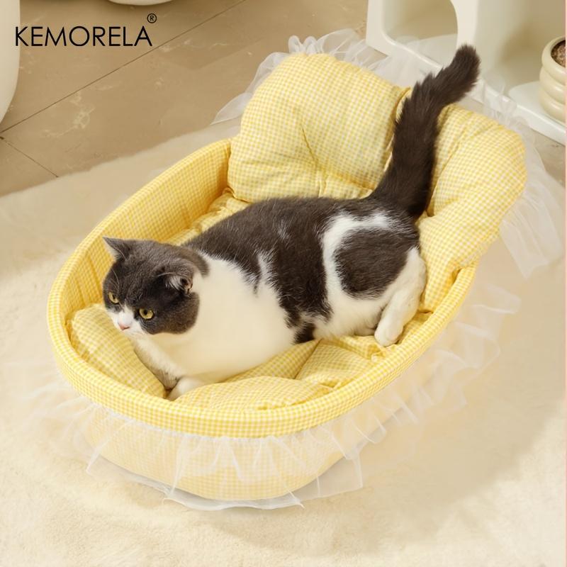 KEMORELA Диван-кровать для кошек-принцесс с марлевой окантовкой, моющийся и съемный - Универсальный коврик для домашних животных на все сезоны, подходит для кошек и собак