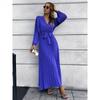 Autumn and Winter Women's Dress V-Neck Long Sleeve Pleated A-Line Dress Midi Dresses