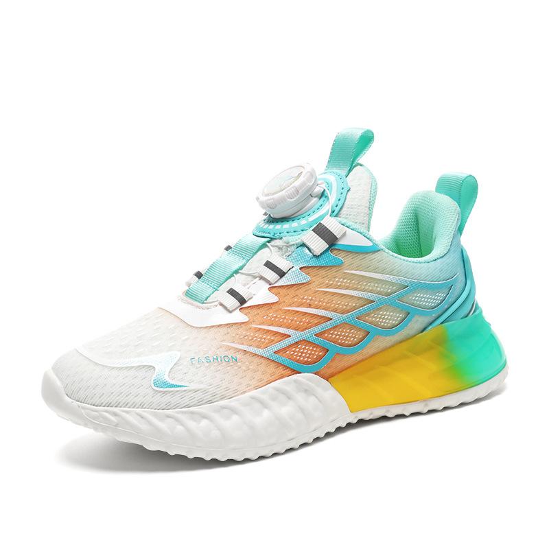 Children's and Boys' Sports Shoes 2025 New Mesh Non-slip Rotary Buckle Running Shoes Medium and Older Children's Casual Sports Shoes Tide