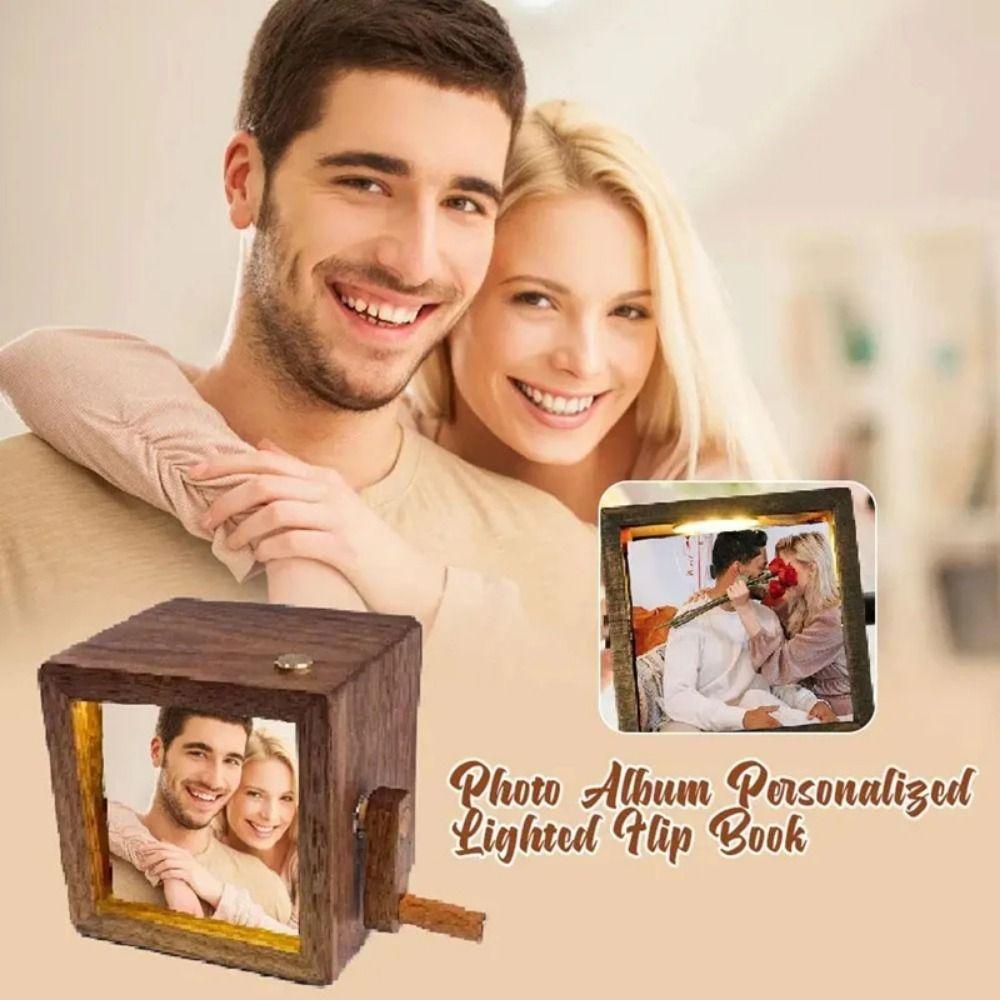 8/16 Photos Hand Crank Photo Flip Book Frame Luminous Wooden Animated Photo Album Valentine's Day