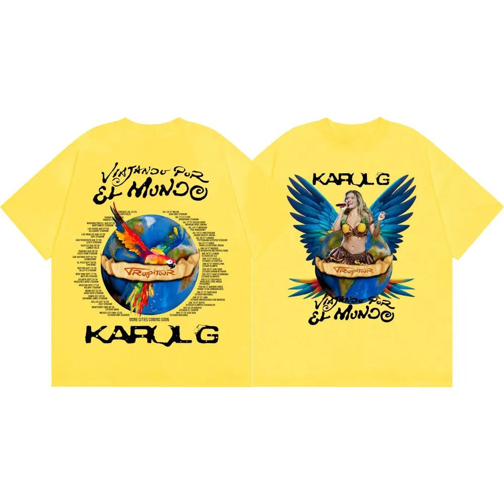 Певица Karol G Tropicoqueta Tour 2026 Графические футболки Мужские Женские Мода Винтажная Футболка Летняя Повседневная Свободная Хлопковые Футболки