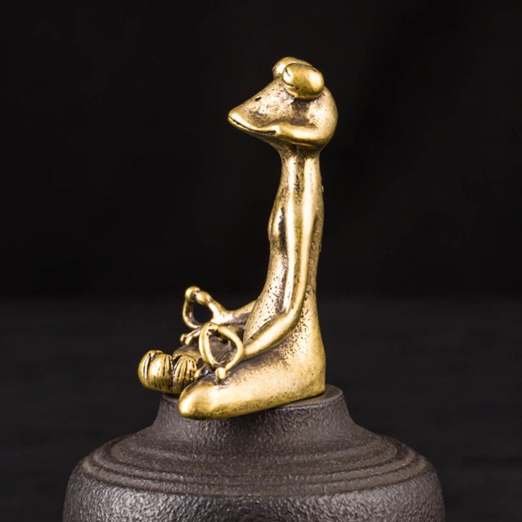 Zen Frog Sculpture Statue Sitting Brass Vintage Holder Incense Ornament Desk KTY