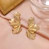 Stainless Steel Chic Half Flower Stud Earrings Minimalist Irregular Petal for Women 2025 New Gold Color Earrings Party Zircon