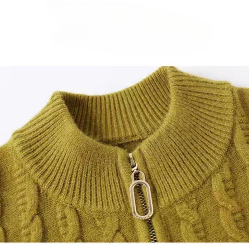 Осенний свободный трикотажный кардиган с воротником-стойкой для женщин, новый стиль, свитер для мам среднего возраста