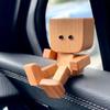 1 Set Shaking Wooden Man Figurine with 12 Expressions Handmade Shaking Feet Wooden Doll Car Dashboard Desktop Decoration