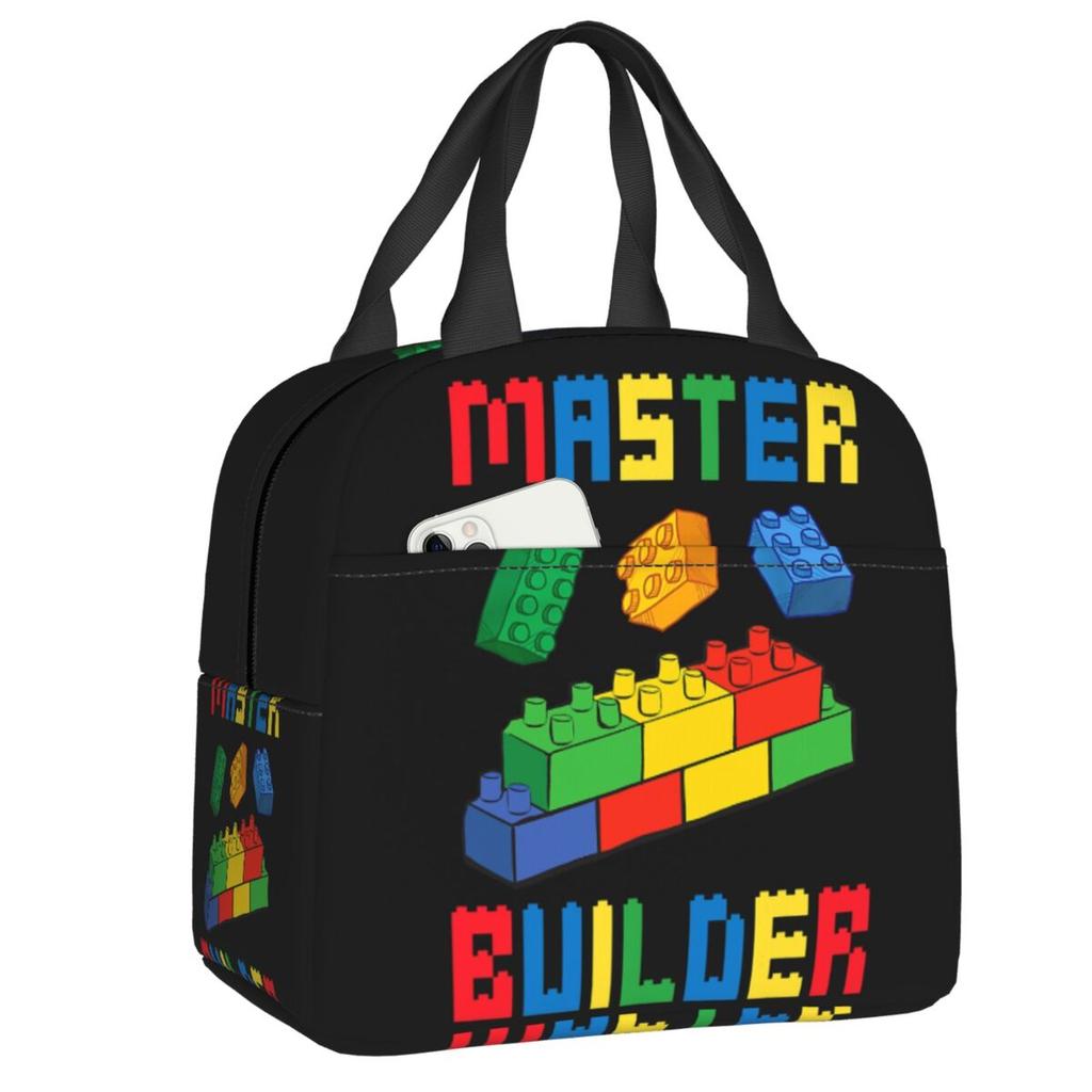Персонализированный набор строительных блоков Master Builder, изолированная сумка-ланчбокс для женщин, многоразовый охладитель, термосумка для еды, ланч-бокс для детей