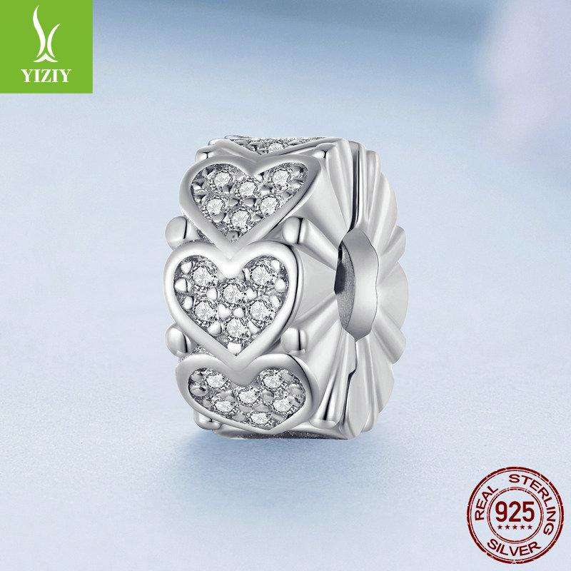 Simple Classic Heart-Shaped Silicone Positioning Bracelet Clip Buckle, Shining Love S925 Sterling Silver Bead Spacer Accessories