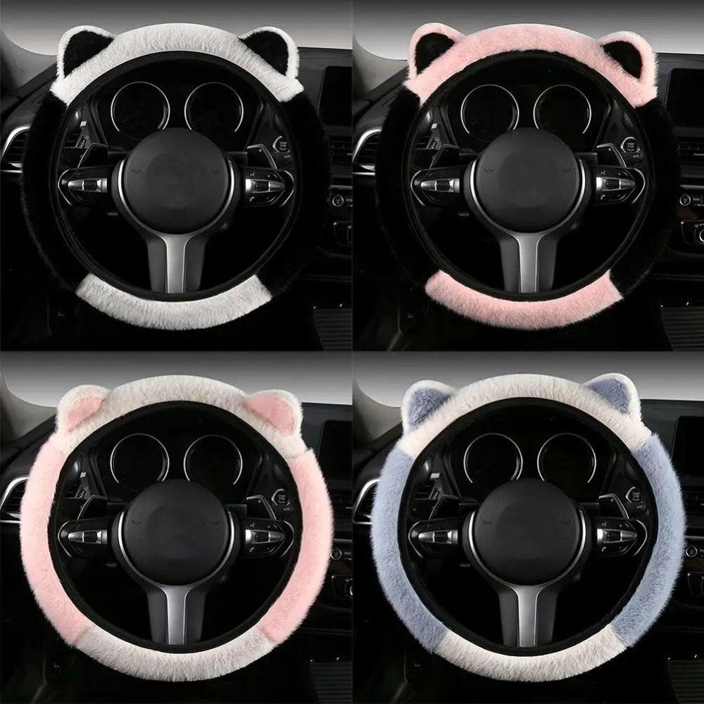 Non-slip Cat Ears  Steering Wheel Cover Warm Steering-Wheel Case Plush Steering Cover  Women