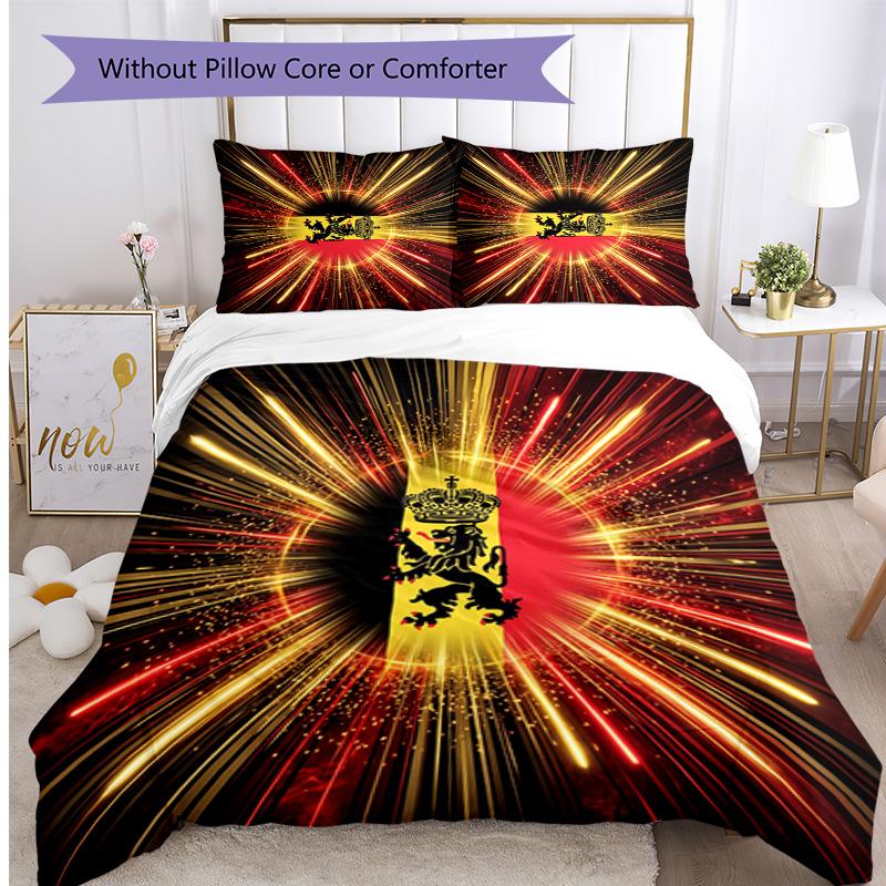Belgium Football Printed Bedding 3 Piece Set Cozy Breathable Bed Cover Set as Housewarming Holiday Gift