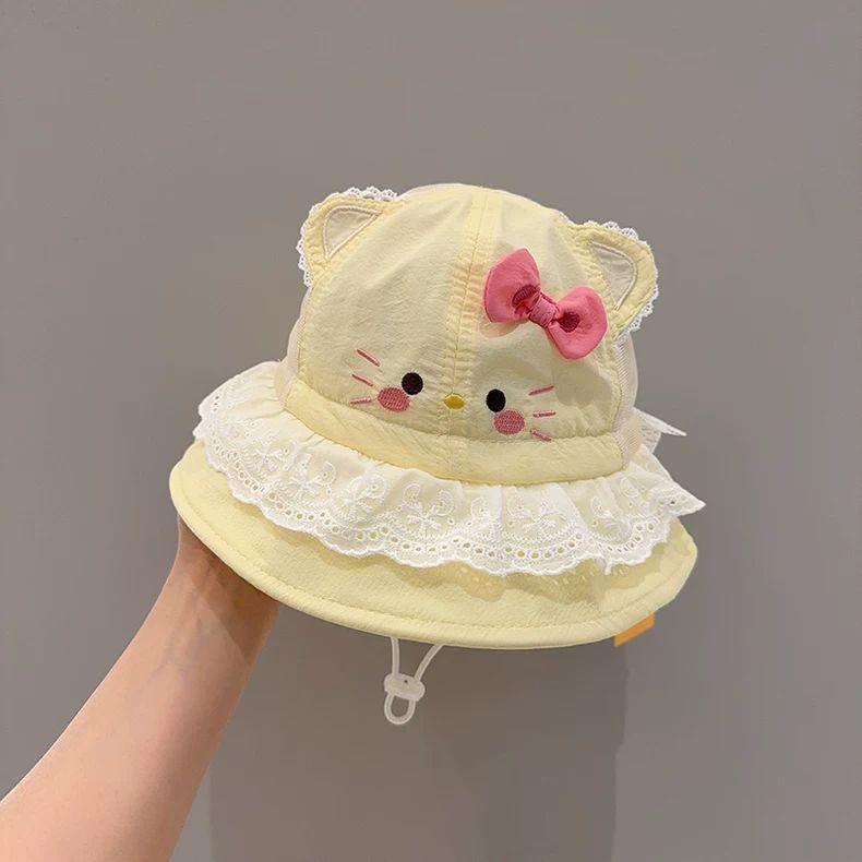 Cute Cat Baby Bucket Hat Girls Spring Summer Thin Quick Dry Sun Protection Cap Cartoon Shade Outdoor Travel