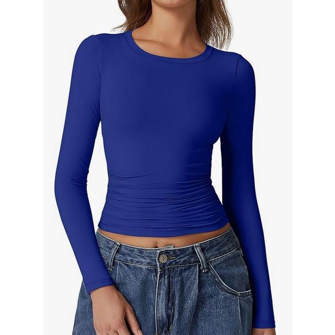 Европейские и американские женские пуловеры с длинным рукавом и круглым вырезом из молочного шелка