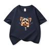 Kids Cotton T Shirt Sweet Yorkshire Terrier Dog Zipper Print Crew Neck Short Sleeve Tee Casual Breathable Boys Girls Summer Tops
