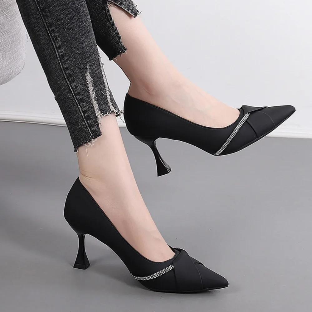 Black Heels Women New Spring Summer and Autumn Versatile Slim Heels Professional Work Single Shoes for Women Womens Shoes