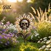 Spooky Walkway Path Markers Metal Skull Sunflower Garden Stake, 2D Gothic Ghost Petal Yard Art Halloween Party Signs Weatherproof Iron Outdoor