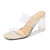 Ladies Transparent High Heels Square Toe Crystal Sandals