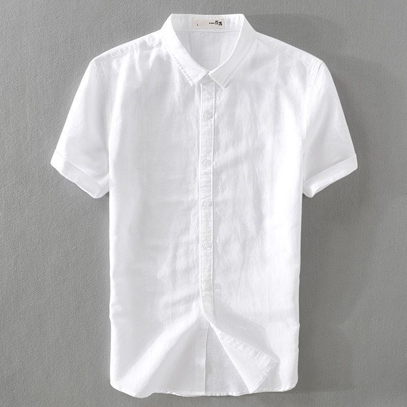 Мужская рубашка с коротким рукавом Slim Fit из дышащего хлопка и льна