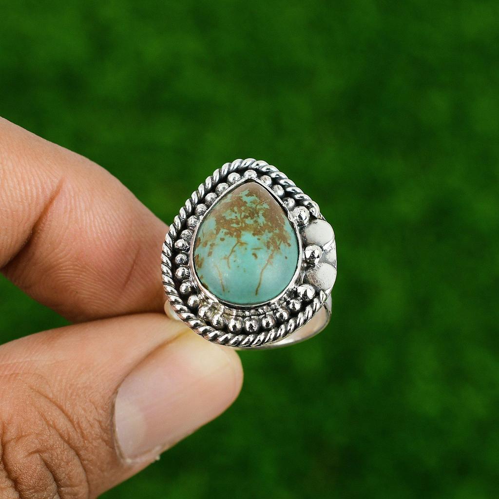 Натуральное тибетское бирюзовое кольцо-заявление, регулируемое, из серебра 925 пробы для девушек