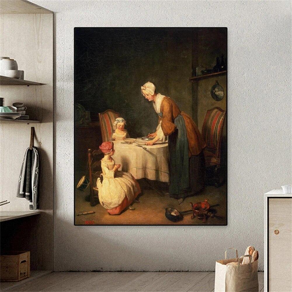 Винтажная знаменитая картина маслом, принты Жан-Симеона Шардена, говорящая благодать, холст, картина 17 века, постер, картина для домашнего декора