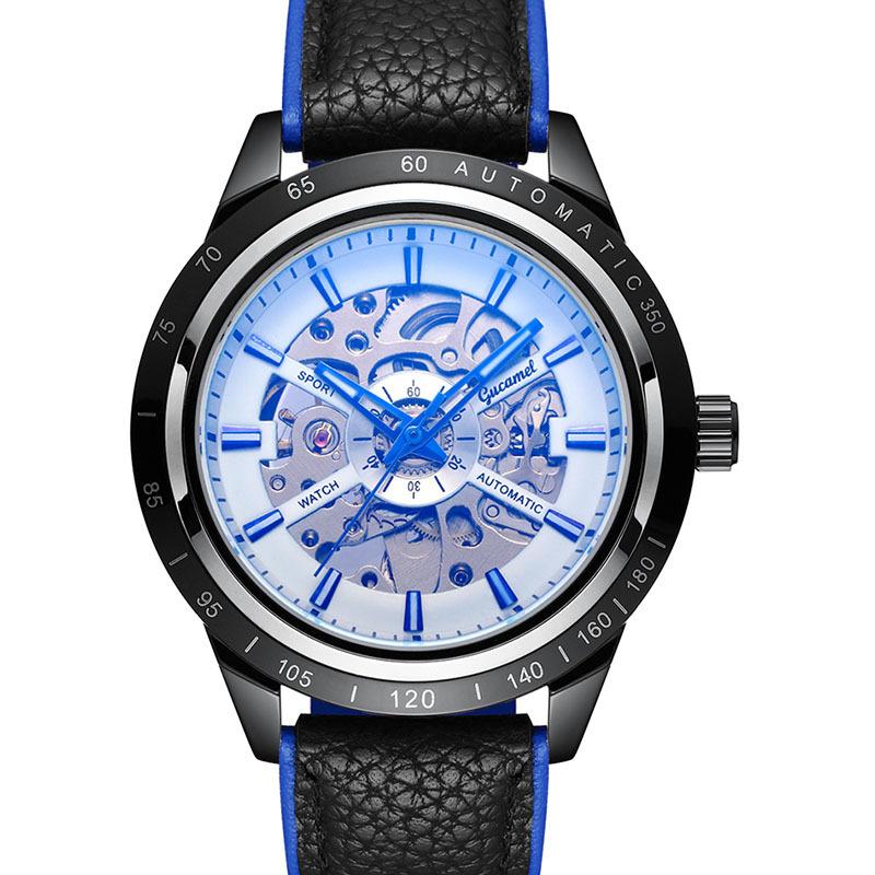 Кожаный наконечник GUCAMEL Business Fashion с механическими часами с полыми отверстиями