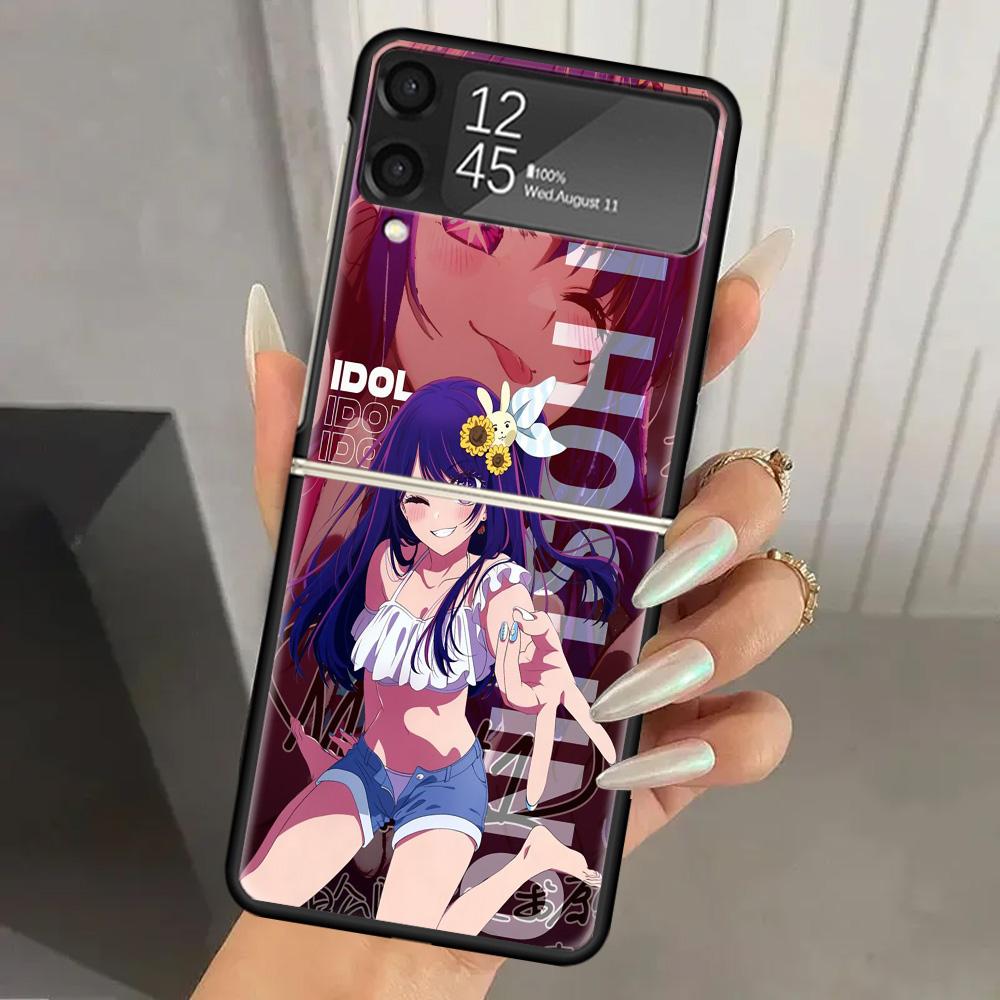 Японское аниме Oshi No Ko Жесткий ПК чехол для телефона для Samsung Galaxy Z Flip 7 6 5 4 3 Черный ZFlip7 ZFlip6 Flip5 Flip4 Flip3 5G Печатный чехол