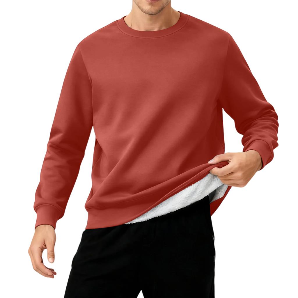 Men's Round Neck Fleece-Lined Thick Solid Color Sweatshirt
