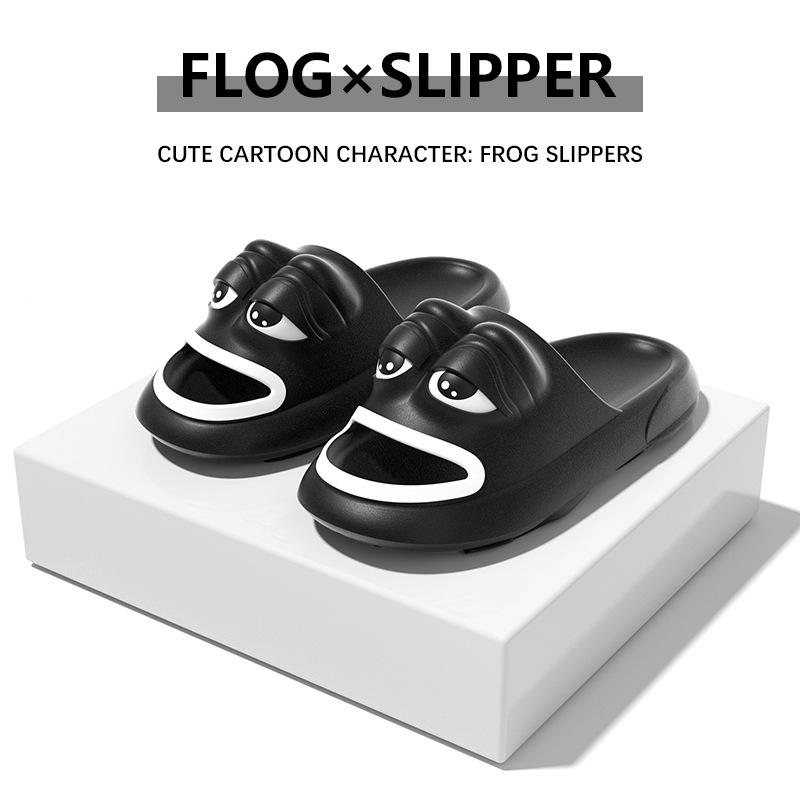 Модные милые мультяшные летние тапочки Женские Мужские Домашняя обувь для ванной Комнатные Забавные лягушки Толстая подошва Парные Тапочки для душа Пляжные шлепанцы Противоскользящие сандалии