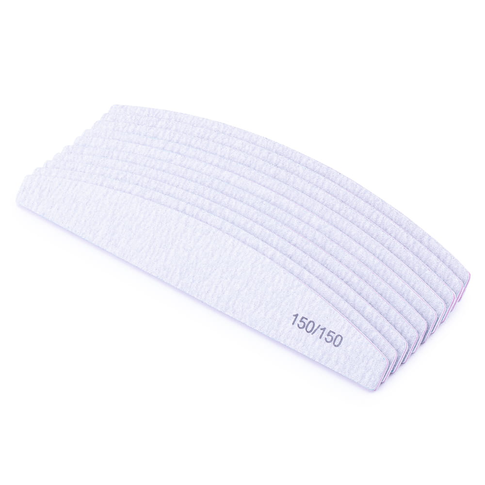 Half-moon zebra boat nail file, pink center 150/150, pack of 10