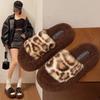 2025 New Women's Fluffy Mop Fashion Versatile Autumn and Winter Wear Internet Celebrity Korean Version Fluffy Leopard Print Cotton Slippers
