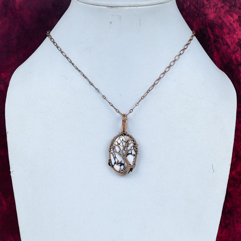 Tree Of Life Wild Horse Magnesite Gemstone Pendant Copper Wire Wrapped Pendant