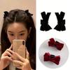 Korean 2pcs Sweet Black Red Bow Small Hair Claw Clip Princess Velvet Bow Hair Clip Claw Clamp Headwear Girls Women