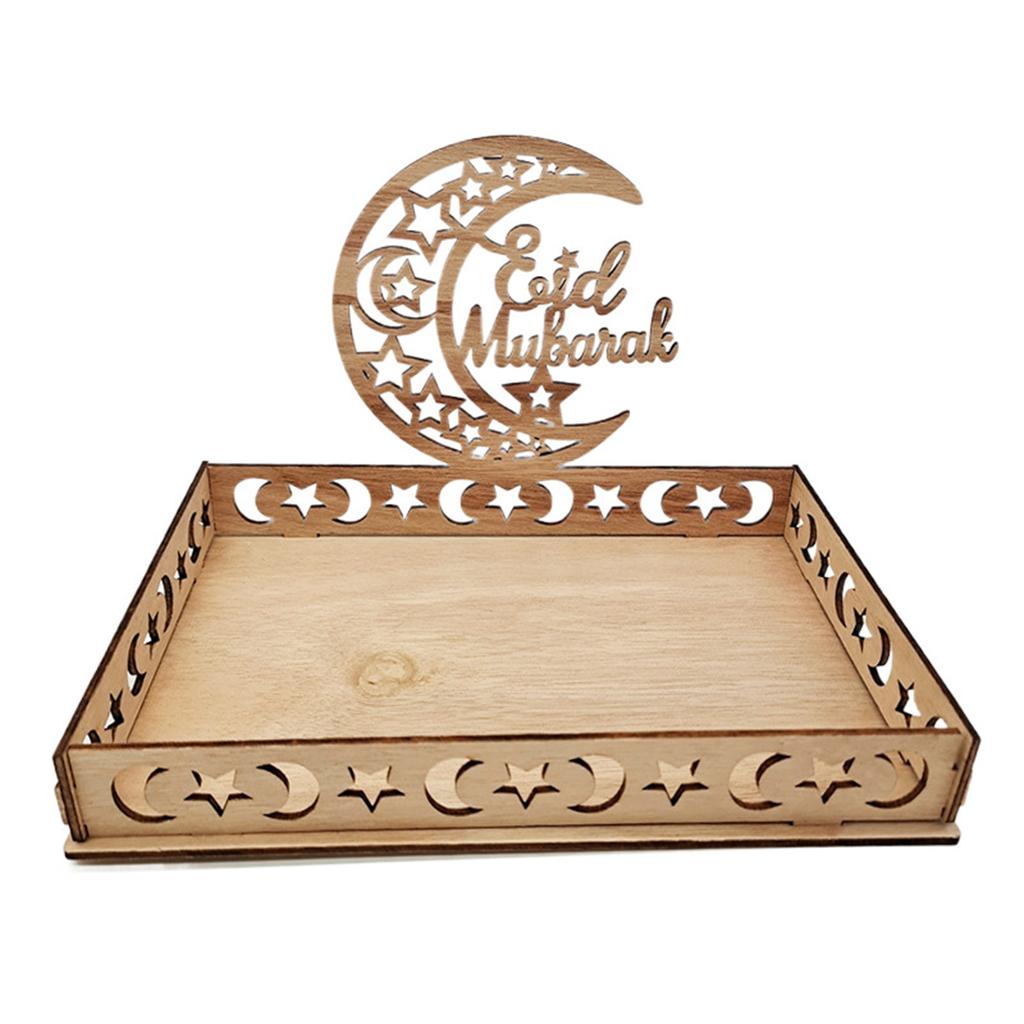 Ид Мубарак Деревянный поднос для еды Украшение Исламская мусульманская вечеринка Украшение для дома 2022 Рамадан Карим Подарки Принадлежности для Ид аль-Адха ADM