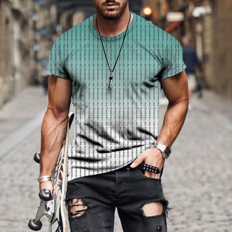 Summer Men Simple Daily Casual Loose T-Shirt Fashion 3d Printed Personality Street Large Size O Collar Short-Sleeved Clothing
