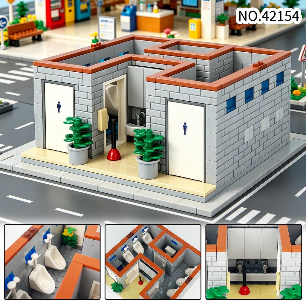 Restroom At The Service Station Small Particle Building Block Toy City Toilet DIY Gifts Educational Children’s Toys