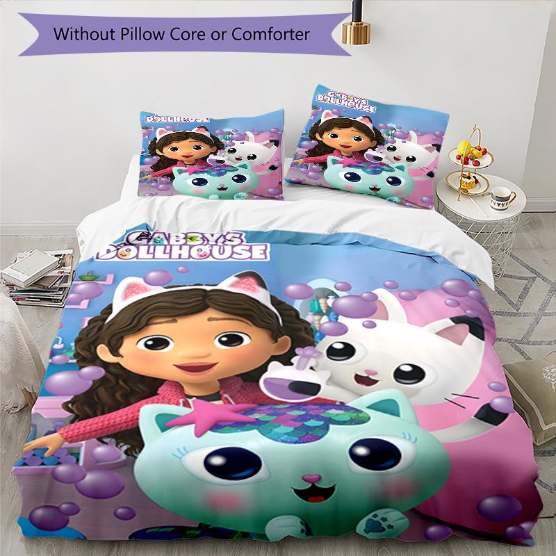 3pcs Gaby's Bubble House4 Design Cover Set - HD Printed Bedding with 1 Cover and 2 Pillowcases - Perfect for Home and Dorm Decor
