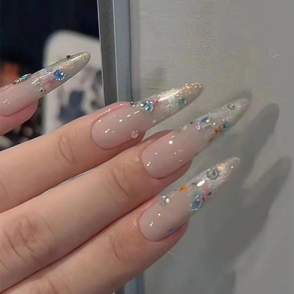 24/30PCS Ink Painting Fake Nail Spice Glitter Nail Tips Fashion Press on Nails  for Women Girl