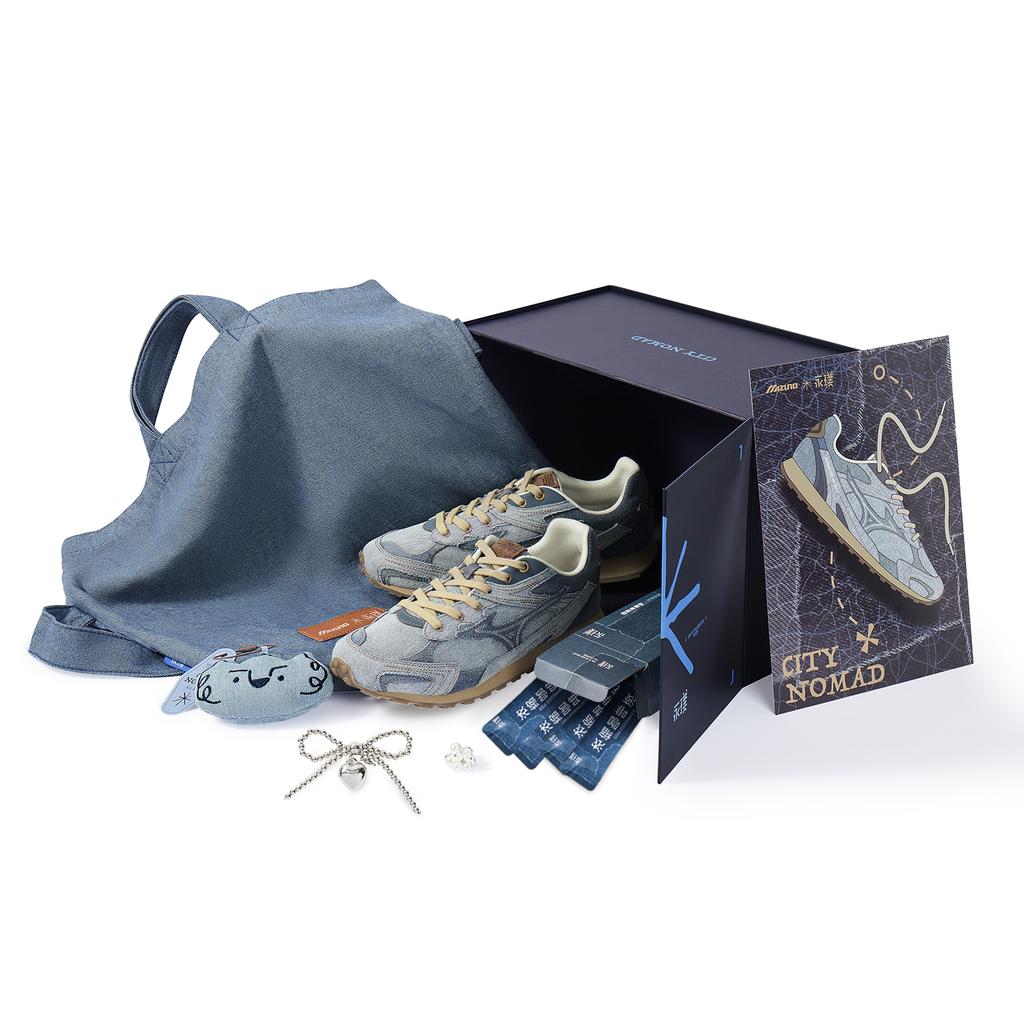 Yongpu x Mizuno LG 60S Низкие Повседневные Кроссовки Унисекс Джинсовый Синий D1GH242109
