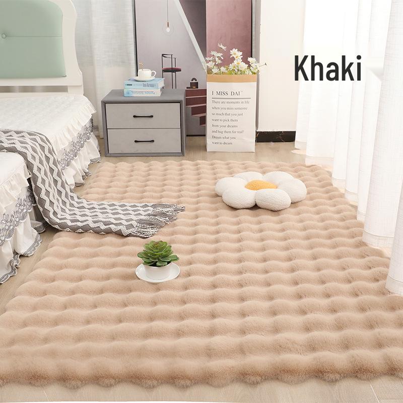 Cream Velvet Bubble Style Bedroom Carpet Mat