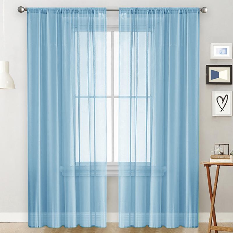 Light Blue Solid Sheer Voile Window Curtain Transparent Light Filtering Drape Soft Breathable For Bedroom Living Room Home Decor