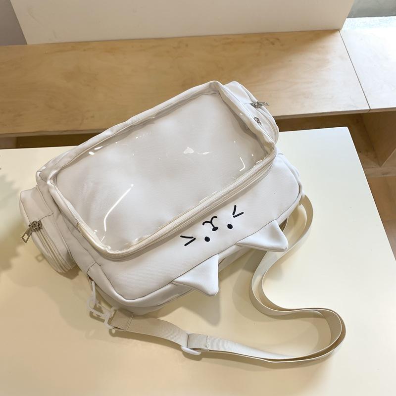 Симпатичная прозрачная сумка через плечо с изображением кота, вместительная студенческая сумка через плечо, сумка из аниме-холща