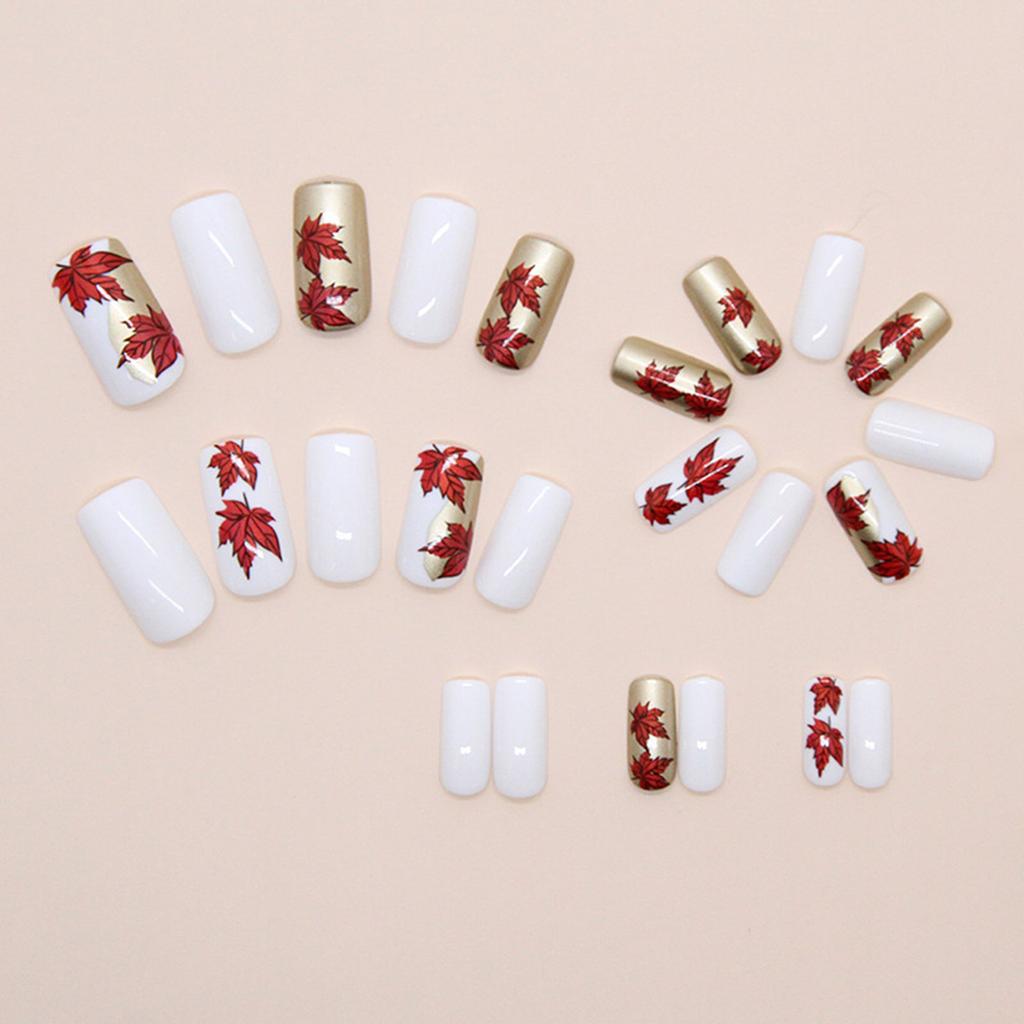 24 шт. накладные ногти в виде кленовых листьев осень-зима акриловые ногти средние квадратные полное покрытие накладные ногти осень пресс-накладные ногти