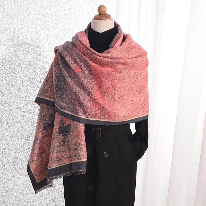 Autumn and Winter Atmosphere Student Outer Wear Beautiful Sunset Printed Shawl Japanese and Korean Fashion High End Elegant Scarf