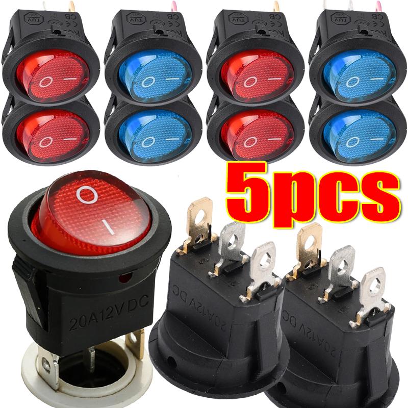 For Panel Control Box Boat Car RV 20mm Round Hole LED Rocker Switch KCD1 12V 20A SPDT Waterproof Marine Equipment Switches