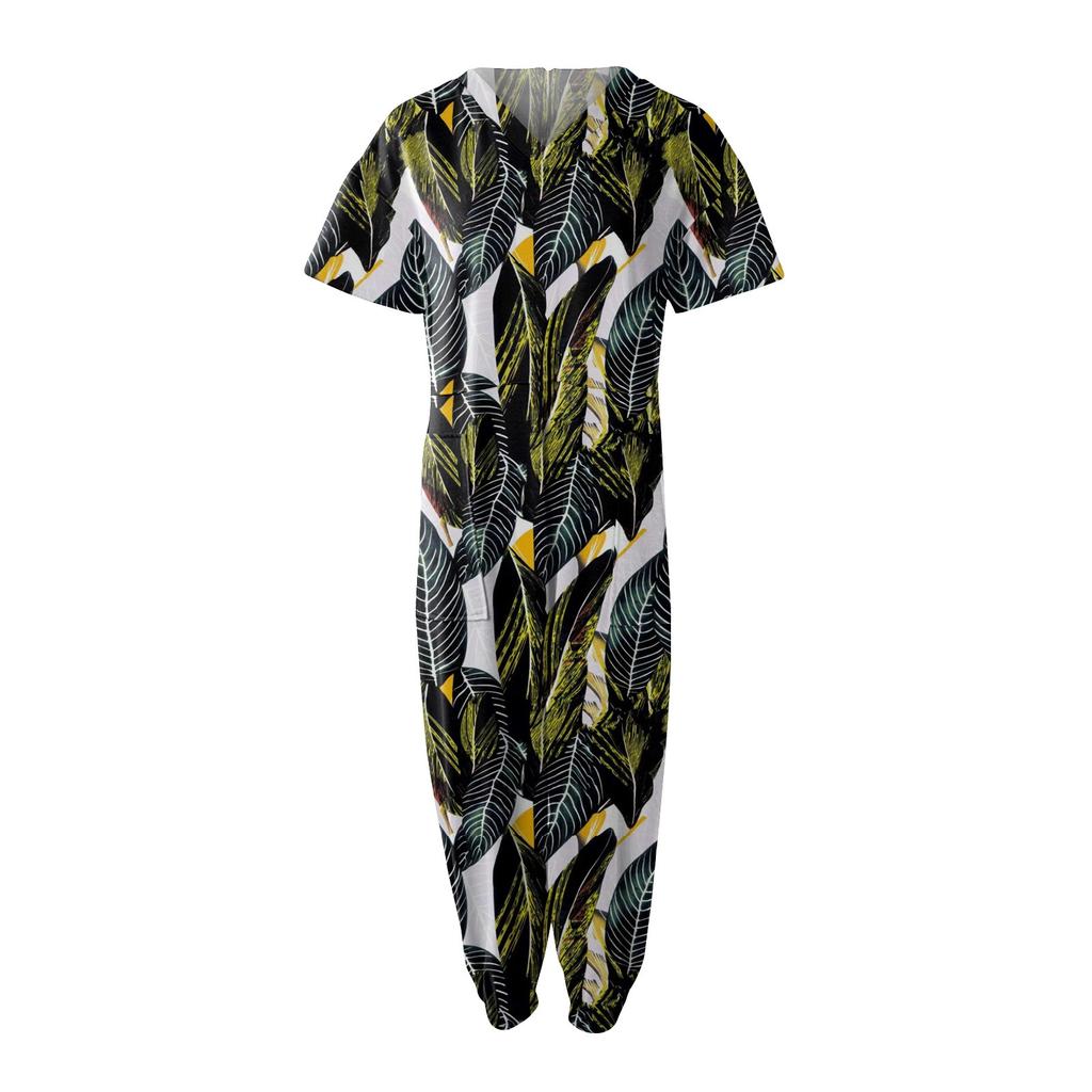 Женские повседневные комбинезоны на молнии с V-образным вырезом и короткими рукавами больших размеров с карманами, широкие длинные комбинезоны