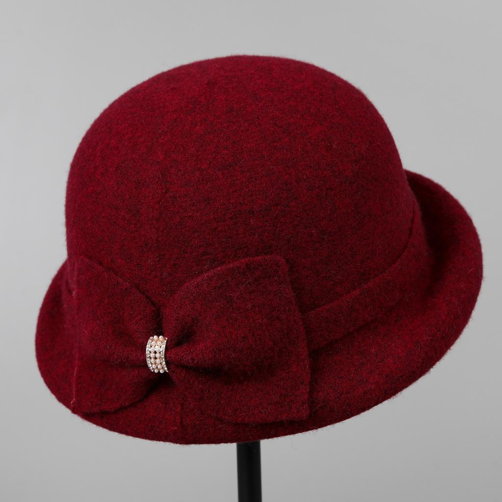 Small warping edge middle-aged and elderly temperament elegant wool top hat mother bucket hat autumn and winter warm old man hat women's basin hat