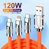 3in1 6A 120W USB Fast Charger Cable for IPhone Micro USB Type-C 8-Pin Charging Cable for Huawei Samsung Xiaomi Wird Cord